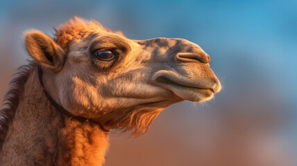 detailed view of camel in golden hour created with Generative AI technology