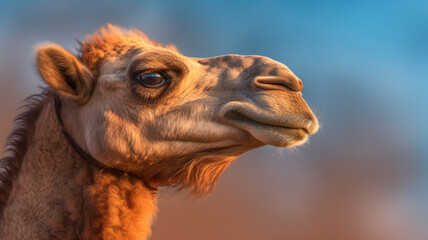 Obraz premium detailed view of camel in golden hour created with Generative AI technology