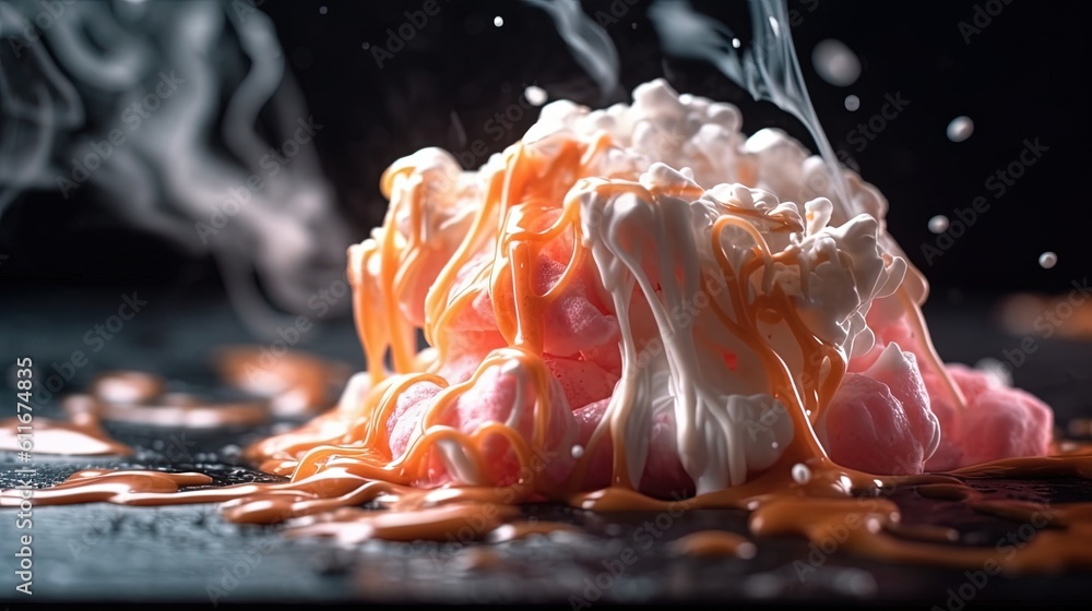 Poster a close up of a cake with icing on it. generative ai