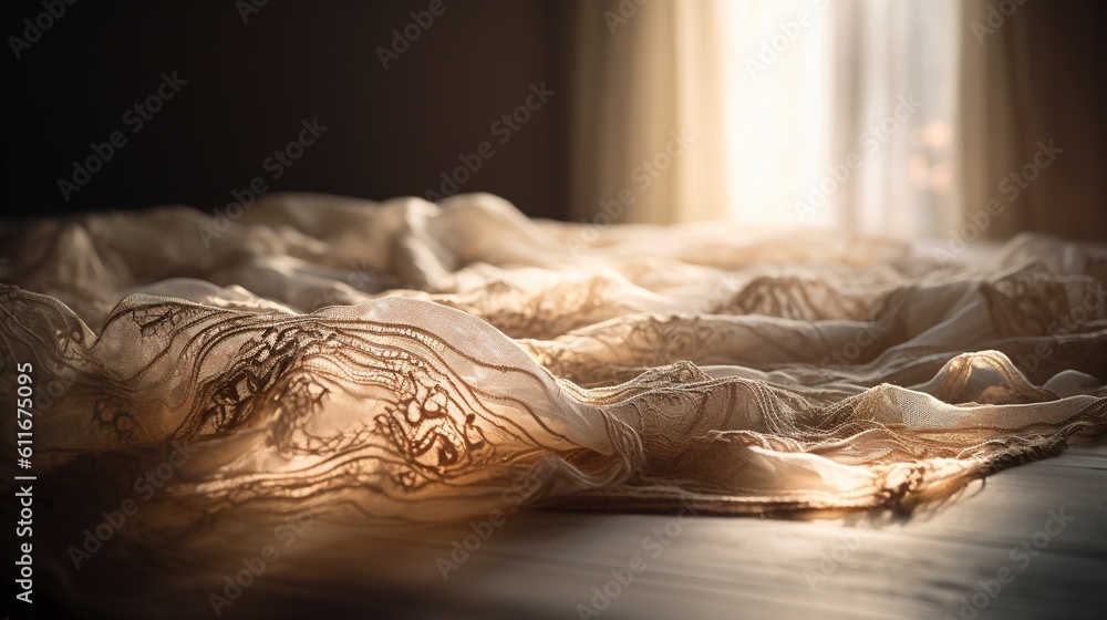 Poster a close up of a bed with a sheet on it. generative ai