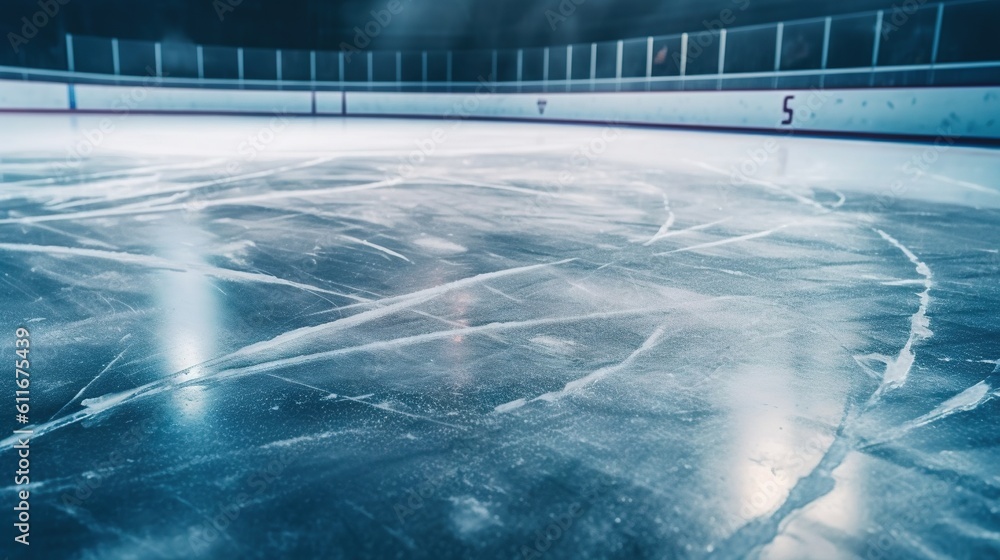 Poster an ice rink with a lot of snow on it and a few lines of ice. generative ai