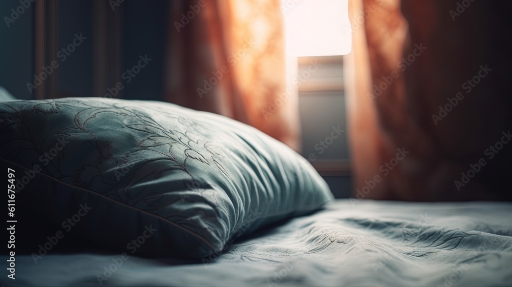Poster a bed with a white comforter and a window in the background. generative ai