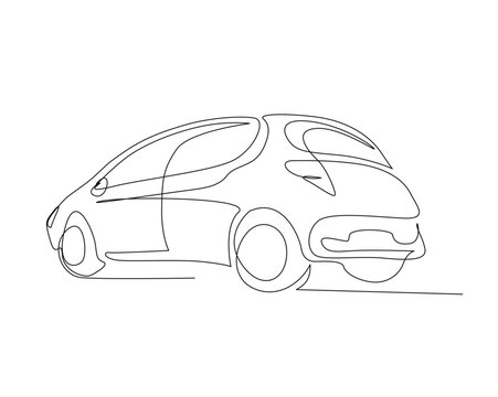 Continuous one line drawing of city car. Car line art vector illustration. Editable outline or stroke.