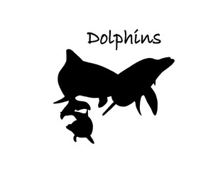 Pod of dolphins silhouette illustration	
