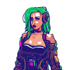 Cyberpunk woman portrait. Woman beauty fashion concept, minimalistic style. Trendy modern illustration for poster, banner, cover.	