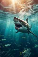 Fototapeta premium Gefährliche Haie im blauen tropischen Wasser