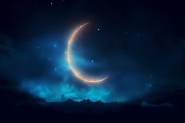 Obraz na płótnie Canvas The Radiant Crescent Moon Illuminating the Night Sky, Generative AI.
