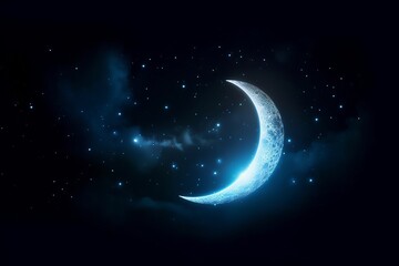 Naklejka na ściany i meble The Radiant Crescent Moon Illuminating the Night Sky, Generative AI.