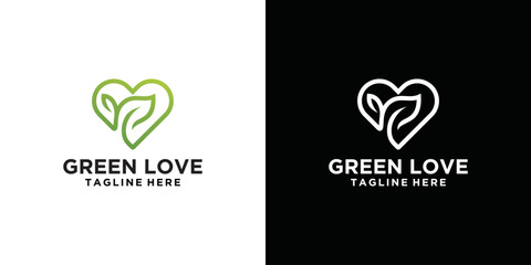 green leaf logo vector template, green heart logo, love freshness