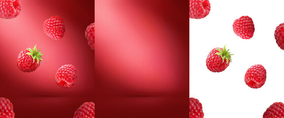 Display sweet product red background raspberry png fruits mockup