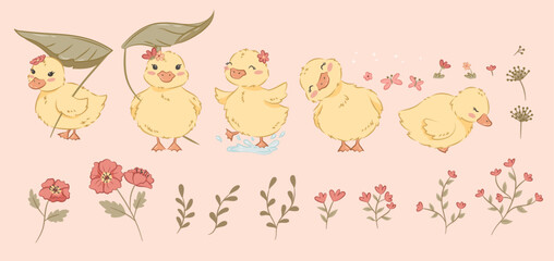 Cute Duck - Vector Illustrations of Adorable Ducks for Baby and Kids: Versatile Clipart Set for Greeting Cards, Posters, Prints, Patterns, Scrapbooking, Paper Crafts, and More. 