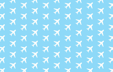 Fototapeta na wymiar Airplane seamless pattern isolated on blue background. Airplane icons vector illustration