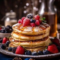 stack of pancakes with berries