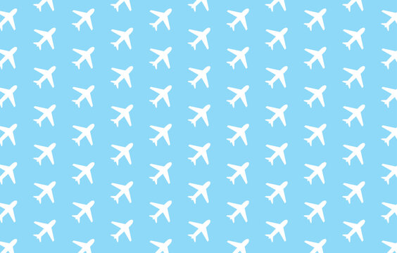 Airplane seamless pattern isolated on blue background. Airplane icons vector illustration