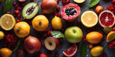 fresh sweet fruit green healthy background water vitamin drop strawberry food. Generative AI.