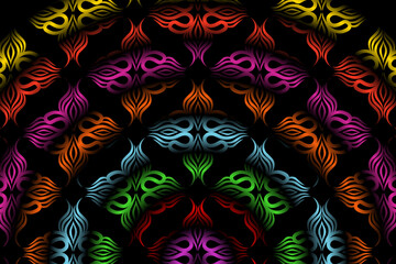 Limited edition luxurious design colourful rainbow flowers line art pattern of indonesian culture traditional  batik ethnic dayak for background wallpaper textile or fashion
