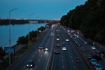 traffic on highway at night in Kyiv