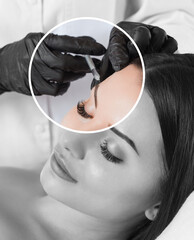 Cosmetologist does prp therapy anti wrinkle and aging skin on the chin and on the face of a...