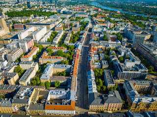 Aerial view of Warsaw city center in summer, Poland