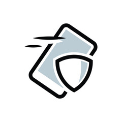 Smartphone in speed with shield fit for antivirus, anti-malware and other security app for developer, end user and other tech enthusiast