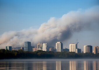 Fototapeta na wymiar Smoke from a fire in City. generative ai