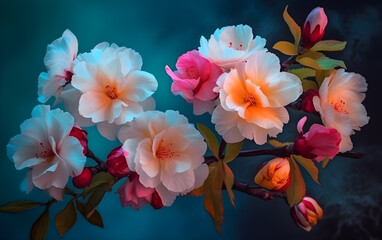 Obraz na płótnie Canvas light pink flowers on the branch of the flower - generative ai