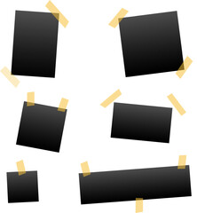 Set of rectangular frames on sticky tape. Photo design template isolated on transparent background. Vector illustration