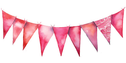 Obraz premium slightly hanging string of pink pennant in watercolor isolated against transparent background