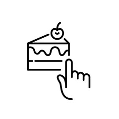 Ordering desert on a touch screen. Finger tapping on cherry cake picture. Pixel perfect, editable stroke icon