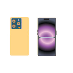 Max in Space colorful. In latest phone, is an innovation and equipped with three cameras. background.  screen and back side. realistic vector. Smartphone Vector illustration. View of a Isolated Device