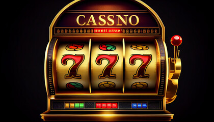 Casino banner slot machine with jackpot and golden coin Ai generated image