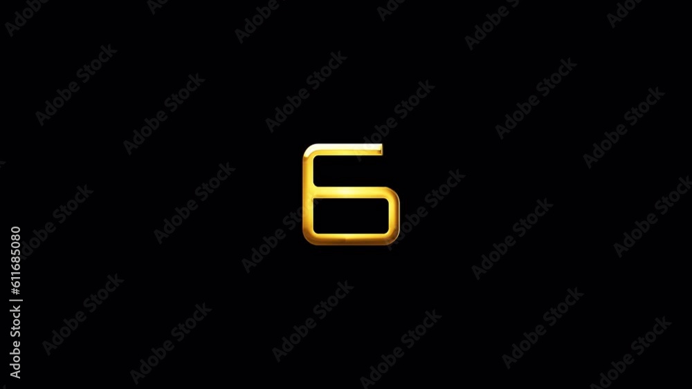 Poster loop number six golden shine light motion text shine with effect animation on black abstract backgro