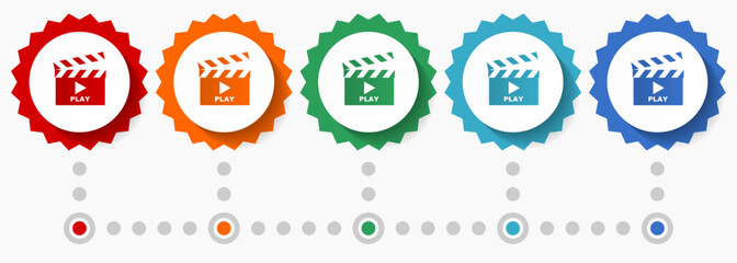 Cinema, video vector icon set, colorful infographic template, set of flat design badge icons in 5 color options