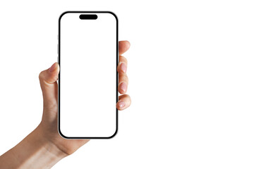 a phone iphone in a hand on a transparent background in PNG format - obrazy, fototapety, plakaty