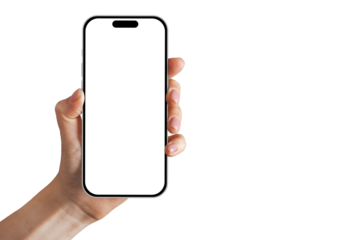 a phone iphone in a hand on a transparent background in PNG format