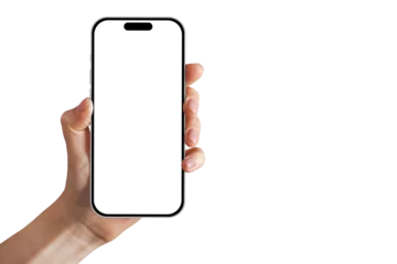 Fotobehang a phone iphone in a hand on a transparent background in PNG format © vovan