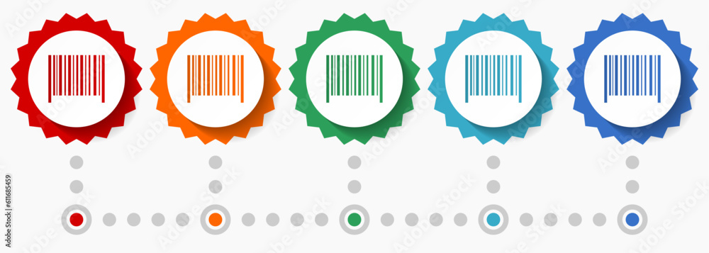Aufkleber barcode vector icon set, colorful infographic template, set of flat design badge icons in 5 color op