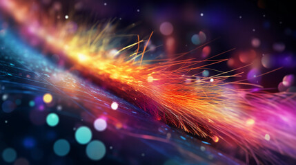 Naklejka premium Network connection lines. Fiber optic cable internet. AI generative