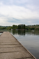 Obraz premium Beautiful view from the pier to the lake