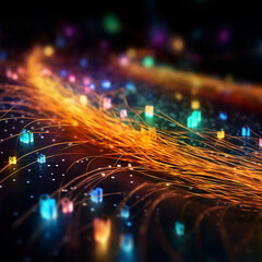 Network connection lines. Fiber optic cable internet. AI generative