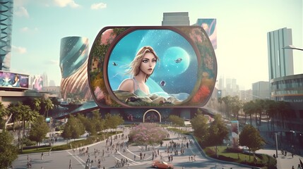 Fototapeta na wymiar Tomorrowland where advertising reigns supreme, impressive mockup towering digital billboards in an urban landscape. Generative ai.