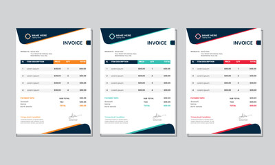 Corporate Invoice template design minimal and professional payment agreement form money accounting tax page. clean invoice, simple invoice document 