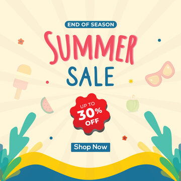 Summer sale promotion,30 percent off poster, banner, social media template illustration