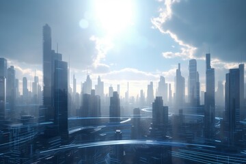 A futuristic cityscape with advanced transportation and mobility technology, Generative AI