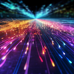 Obraz premium Network connection lines. Fiber optic cable internet. AI generative