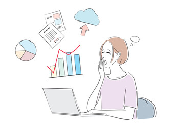 パソコン作業に飽きてあくびをする女性社員