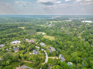 Fototapeta na wymiar Aerial Drone of Flourtown Pennsylvania Real Estate and Golf Course