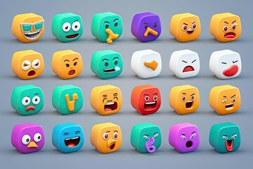 Emoticon emoticons set, isolated on grey background