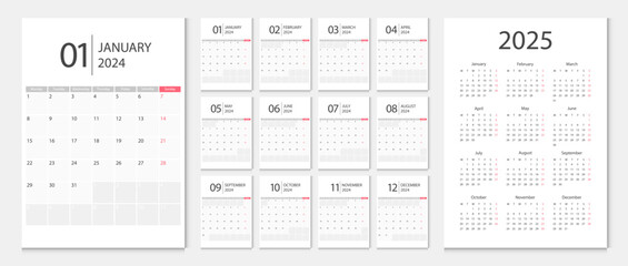 Calendar 2024, calendar 2025 week start Monday corporate design template vector. Desk calendar 2024.
