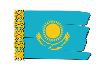 Kazakhstan Flag with colored hand drawn lines in Vector Format